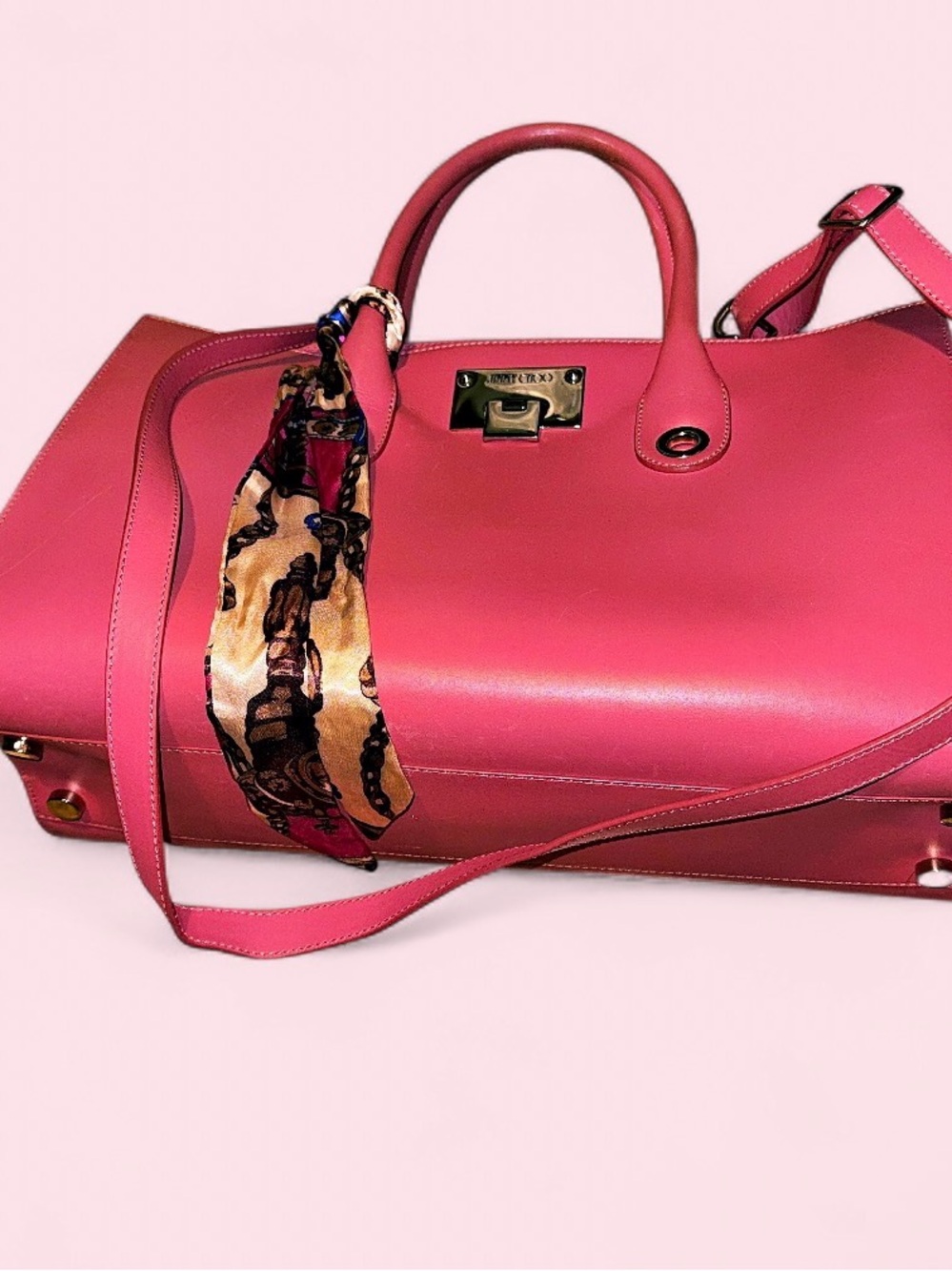 Jimmy Choo Leather Pink Riley Tote with Orange Suede Sides